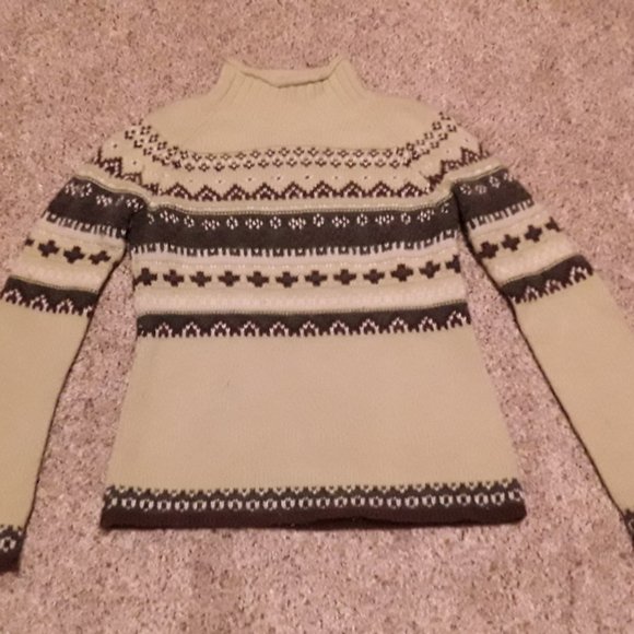 FROST Women's Wool Sweater in Light Lime Green & Brown: Size Small - Picture 2 of 7